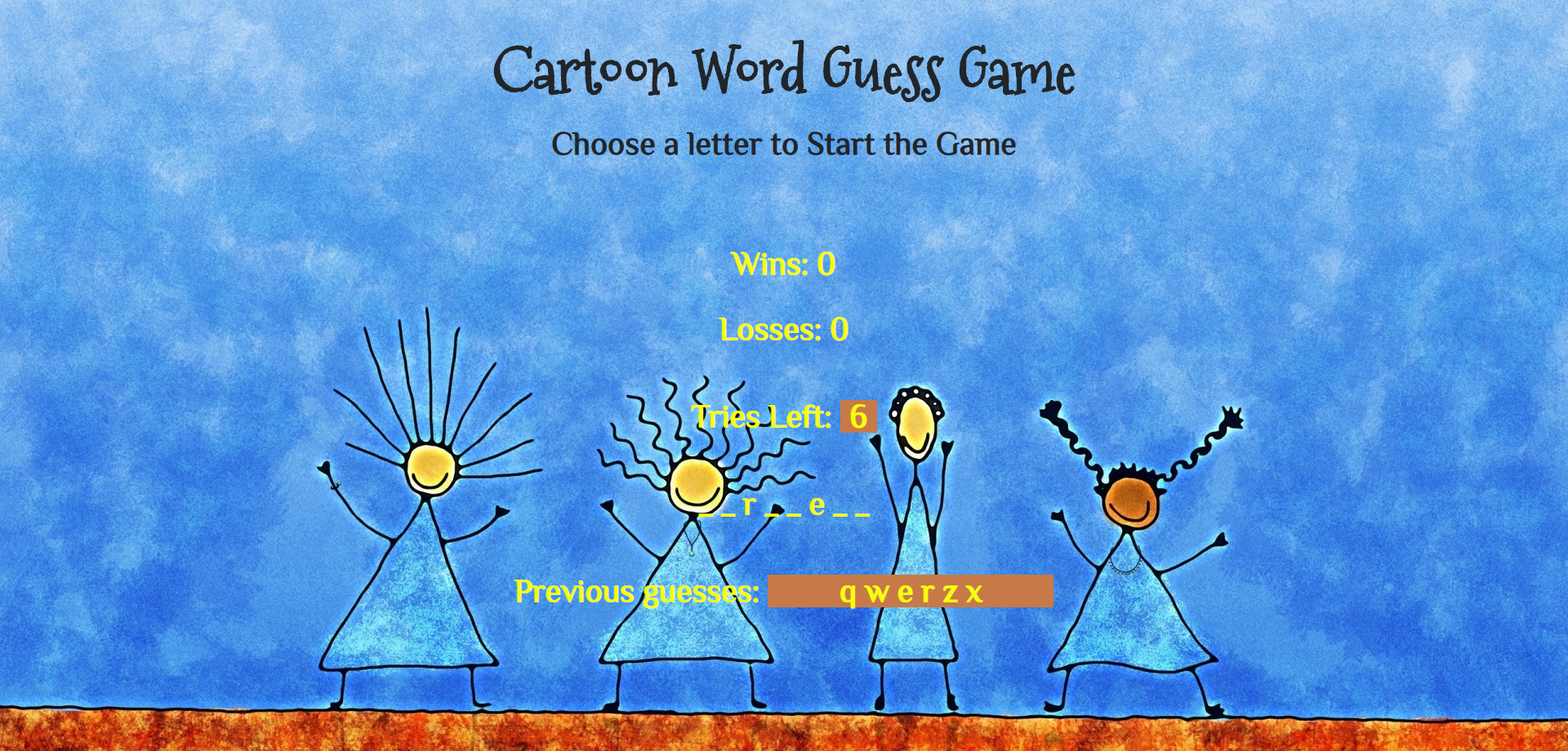 Cartoon Word Guess Game